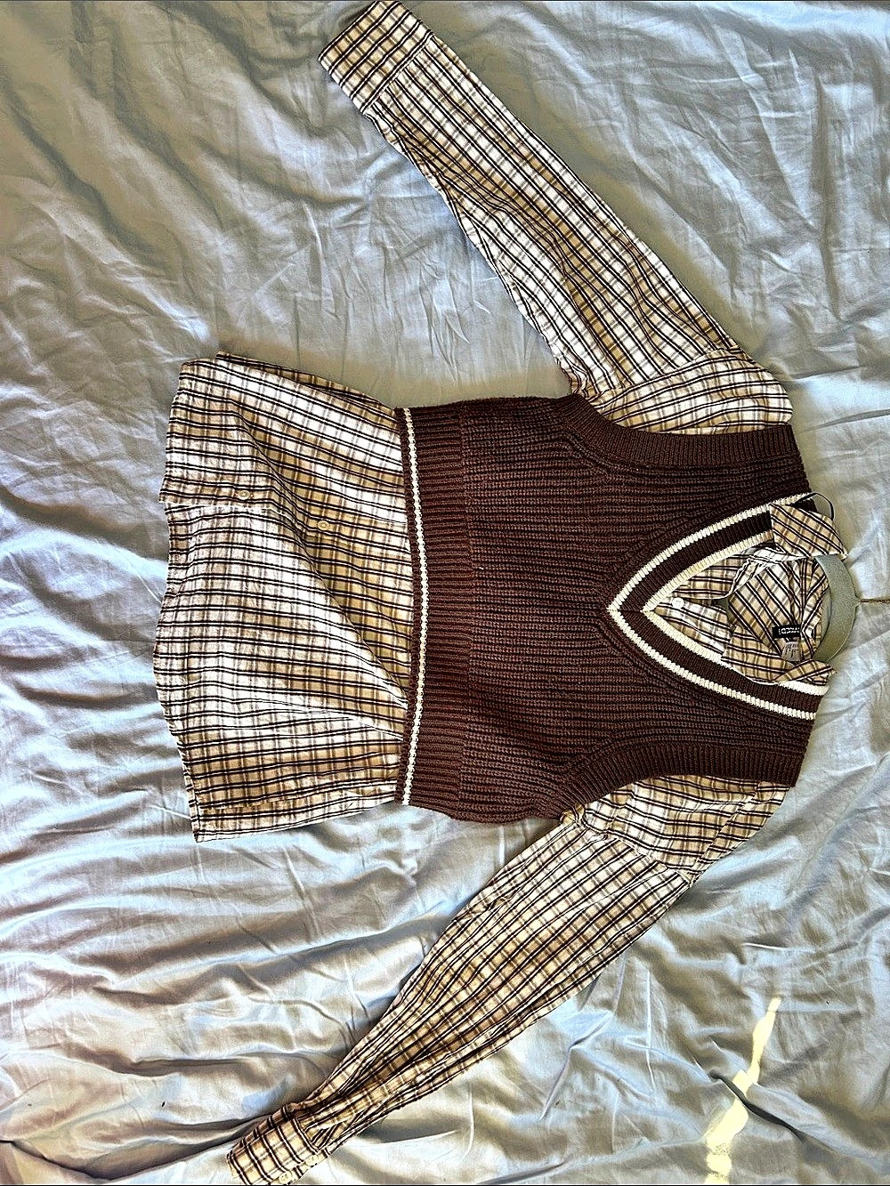 H&M Plaid Blouse in Brown & Cream Size Small/Medium